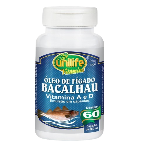 Óleo de Figado de Bacalhau + Vitamina A e D 350mg 60 Cápsulas Unilife